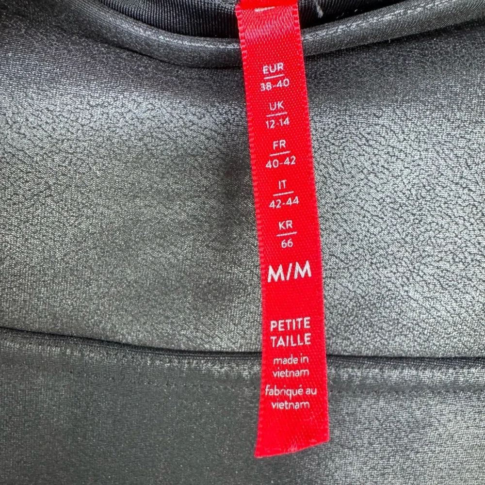 Spanx Faux Leather Shimmer Leggings M Petite Black High Rise Sculpting - Picture 4 of 8